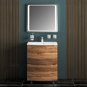 Modern Free standing Bathroom Vanity with Washbasin | Delux Teak Natural Collection | Non-Toxic Fire-Resistant MDF