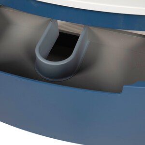 Puede incluir: Un armario azul con un caj&oacute;n abierto, que revela un inserto de pl&aacute;stico gris en forma de U en el interior.