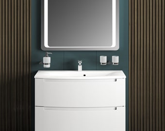 Moderno tocador de baño de pared con lavabo/Colección Delux White Hight Gloss/MDF no tóxico resistente al fuego