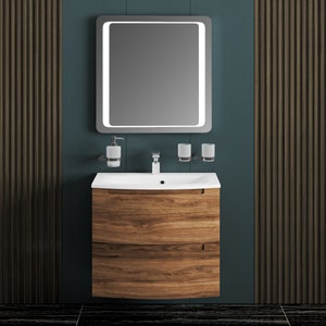 Modern Wall-Mount Bathroom Vanity with Washbasin | Delux Teak Natural Collection | Non-Toxic Fire-Resistant MDF
