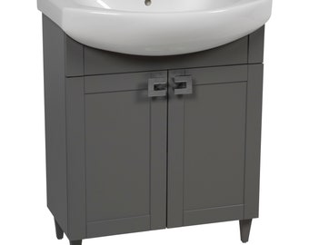 Mueble de baño independiente moderno con lavabo / Colección Woodmix Grey Matte / MDF-26 no tóxico resistente al fuego