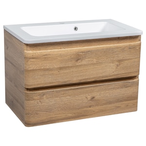 Modern Wall-Mounted Bathroom Vanity with Washbasin | Comfort  Teak Natural Collection | Non-Toxic Fire-Resistant MDF