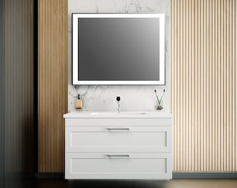 Modern Wall-Mounted Bathroom Vanity with Washbasin | Palm Beach White High Gloss Collection | Non-Toxic Fire-Resistant MDF