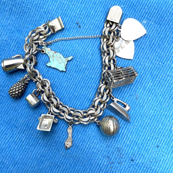 UNIQUE Estate 925 Sterling Silver Charm Bracelet - Gem