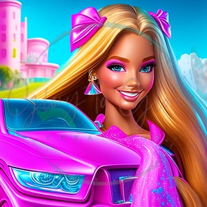 Beautiful Barbie Magic Car PNG clipart Tshirt Tumbler Sublimation DTF