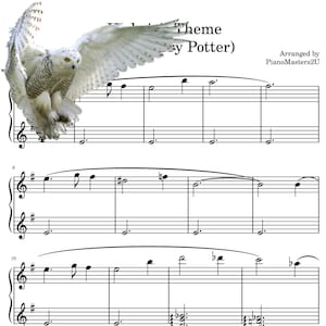 Hedwig&#39;s theme Easy Beginner Solo Arrangement Piano Sheet Music + BONUS MIDI Download Printable PDF 2 Pages
