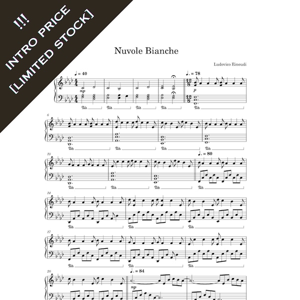 Nuvole Bianche - Ludovico Einoudi Piano Sheet Music Download Printable PDF 4 Pages Romantic Piano Love Insidious Movie Popular Piano Solo