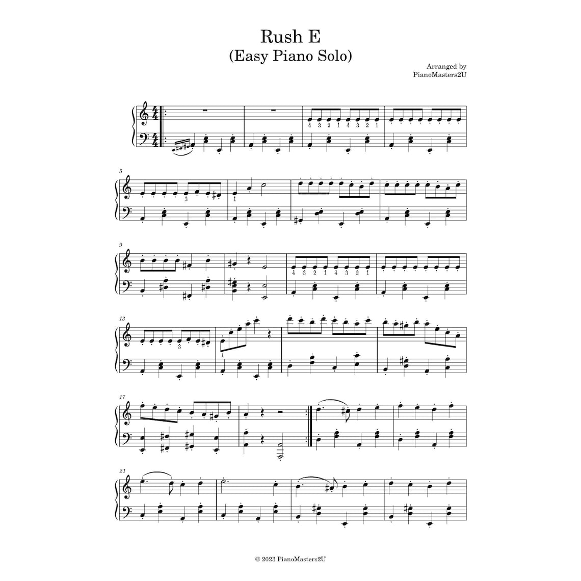 Rush E EASY Piano Solo Arrangement Sheet Music Download Printable PDF 2