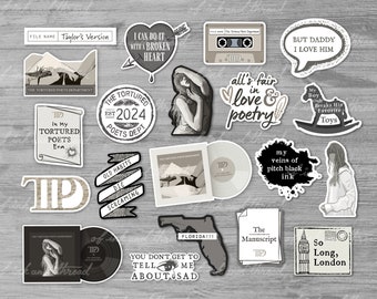 The Tortured Poets Department Stickers  | Set of Glossy Die-Cut Vinyl Stickers | TS lyrics quotes