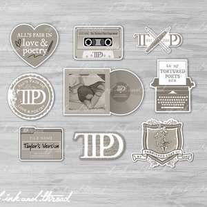 TTPD Sticker Collection #3 Beige Edition | The Tortured Poets Department Sticker Set of 9  | Glossy Die-Cut Vinyl Stickers