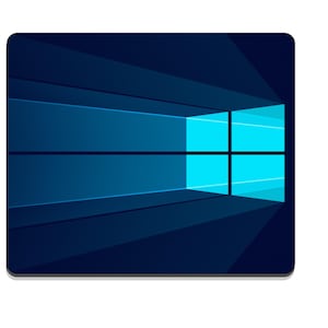 May include: A rectangular mouse pad featuring the Windows logo design. The graphic displays a dark blue background with a bright cyan, four-pane window shape positioned on the right side, creating a perspective effect with light rays.