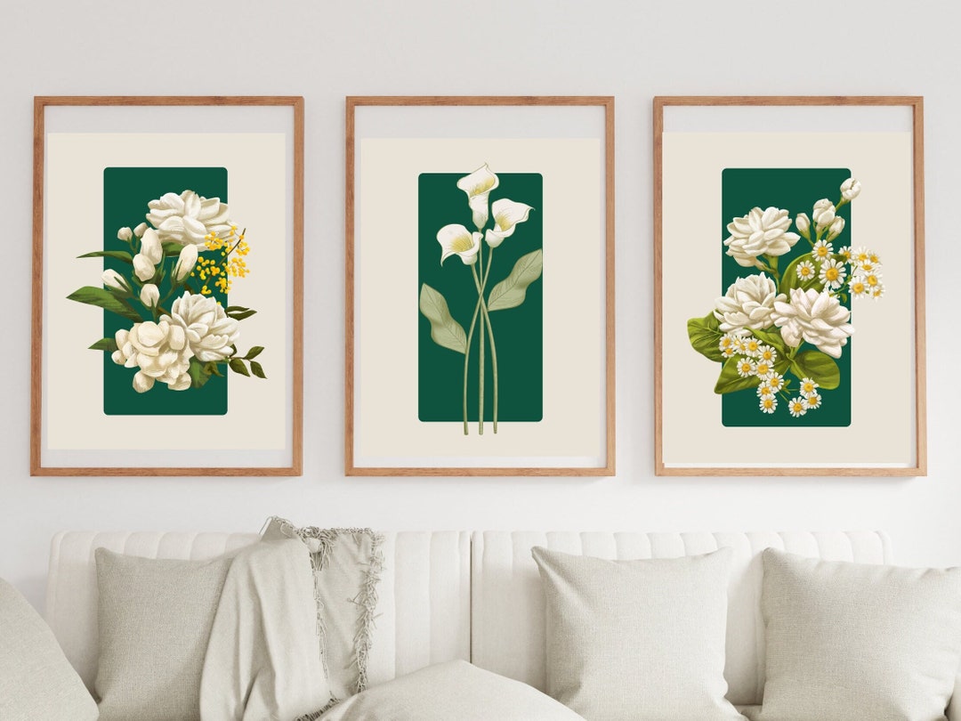 Flower Digital Prints Set of 3 Wall Art Floral Printable Art Digital ...