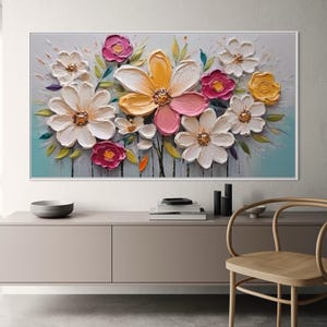 Handmade Colorful Floral Oil Painting: Textured Modern Canvas Art