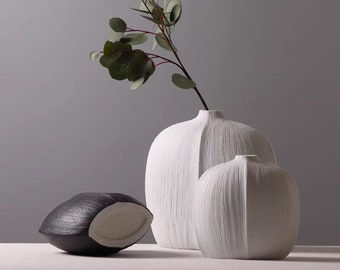 White Unique Luxury Design Flower Vase, Modern Japanese Wabi-Sabi Vase, Handmade Ceramic White Vase, Large Interior Minimalist Decor Vase