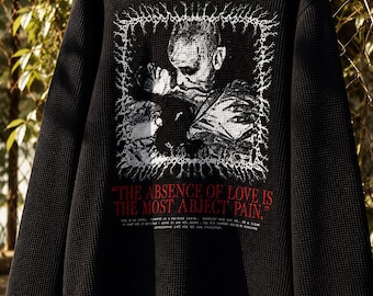 Oversized Waffle Knit Long Sleeve | Gothic Vampire Dracula Graphic Thermal Shirt, Grunge Alternative Unisex