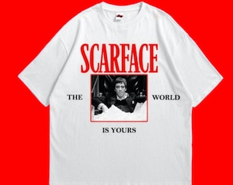 SCARFACE - The World is Yours Camiseta vintage extragrande, estampado gráfico, estilo streetwear unisex.