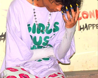 Camiseta extragrande Girls Just Wanna C*m, estampado gráfico, estilo streetwear hip hop unisex.