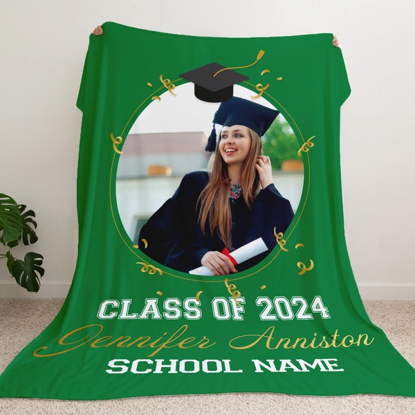 Custom Graduate Blanket with Photo, Personalized Fleece/Minky/Sherpa Blanket, Class of Year Blanket, Gift for Student, Gift for Graduate