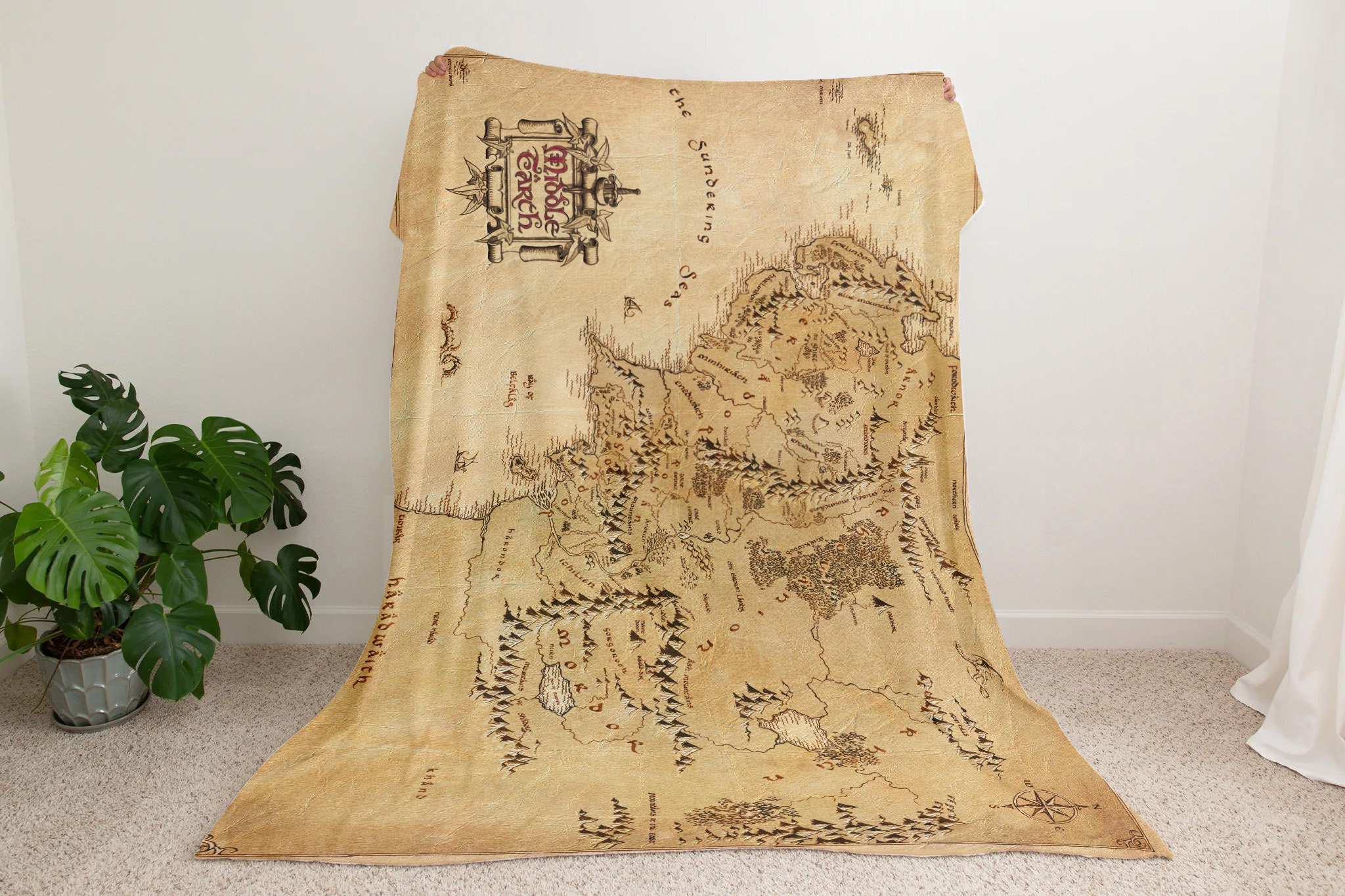 The Lord of The Rings Blanket, 50'x60' Map of Middle Earth Woven Tapestry  Cotton Blend Fringed Throw Blanket 