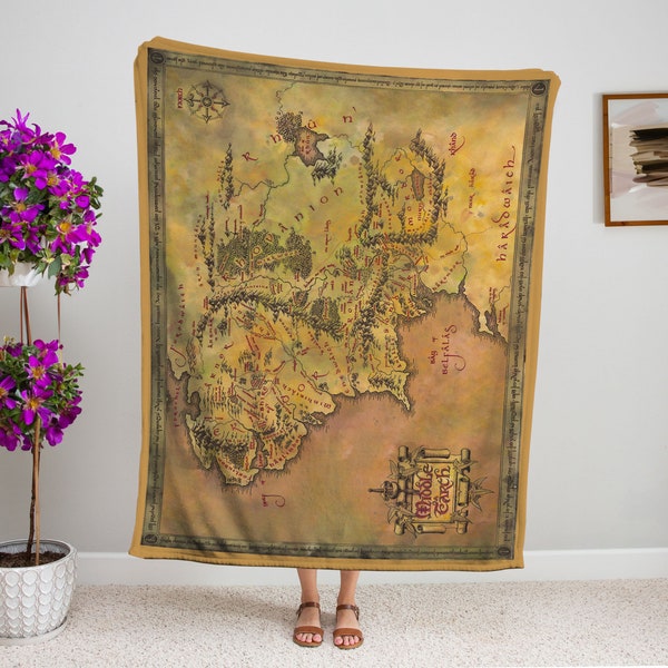 Middle Earth Map Blanket, Throw Fleece/Minky/Sherpa Blanket, Anniversary Blanket, Gift for LOTR Fan, LOTR Wall Art , Gift for Him/Her