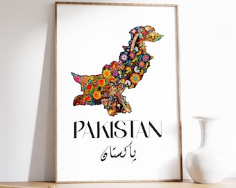 Pakistani Map with Truck Art Pattern, Desi Art, Wall Printable