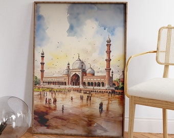 Badshahi Mosque Print, Pakistan Wall Art, Pakistan Print, Pakistan Art Print, Travel Gift, Lahore Painting, Asia print, Lahore Cityscape