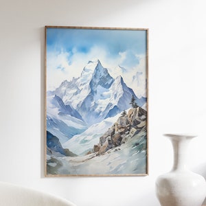 K2 Himalaya Watercolor Painting, Pakistani Art, Indian Art, Desi Art, Printable