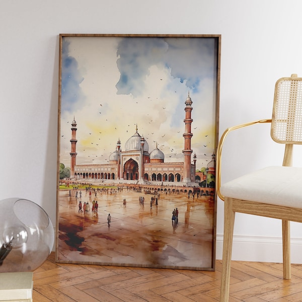 Badshahi Mosque Print, Pakistan Wall Art, Pakistan Print, Pakistan Art Print, Travel Gift, Lahore Painting, Asia print, Lahore Cityscape