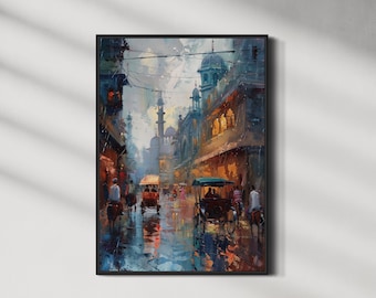 Lahore Old City Oil, Pakistan Wall Art, Pakistan Print, Pakistan Art Print, Travel Gift, Lahore Painting, Asia print, Lahore Cityscape