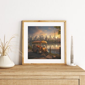 Rickshaw in Toronto Skyline, Desi Art, South Asian Art
