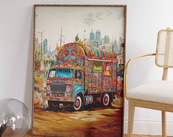 Pakistani Truck Art, Vibrant South Asian Art, Digital Painting, Intricate Drawing