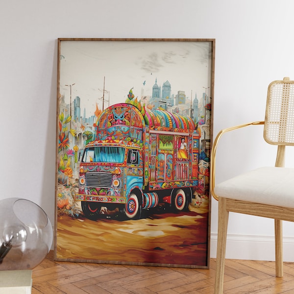 Pakistani Truck Art, Vibrant South Asian Art, Digital Painting, Intricate Drawing