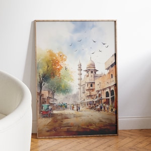 Lahore Street on a Summer Morning, Pakistani Art, Indian Art, South Asian Art