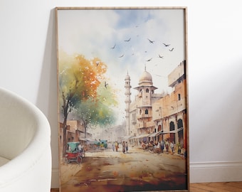 Lahore Street on a Summer Morning, Pakistani Art, Indian Art, South Asian Art