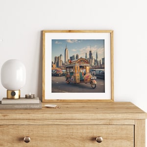 Pakistanische Rikscha in New York City, indische Kunst, Desi-Kunst, pakistanische Wandkunst
