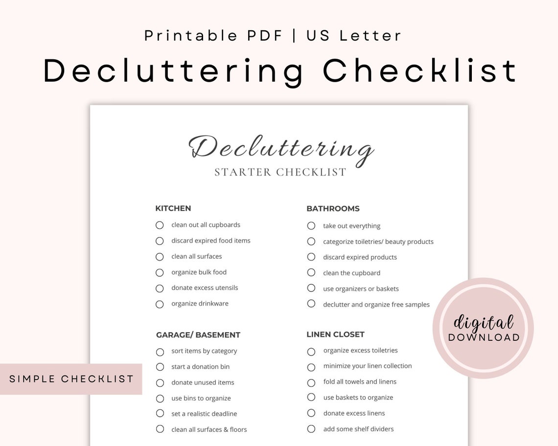 Printable Decluttering Checklist - Etsy