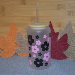 Frosted Libby Glass/Bamboo Lid with Vinyl Design