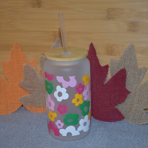 Frosted Libby Glass/Bamboo Lid with Vinyl Design