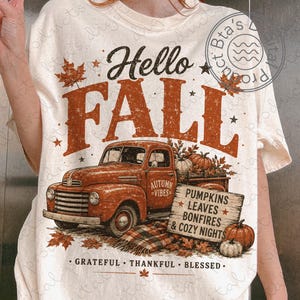 Hola otoño PNG, descarga digital de la temporada de calabazas, agradecido PNG, diseño de camiseta con ambiente otoñal