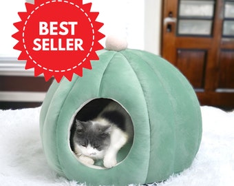 Plush Cat Bed, Cute Fruit-Shaped Kitten House, Soft Small Dog Bed, Washable Pet Cave with Cushion, Cozy Cat Hideaway