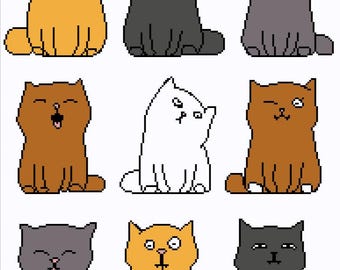 Katzensammlung Kreuzstichmuster | 9 Kawaii Katzen PDFs | Sofortiger Download nur Muster