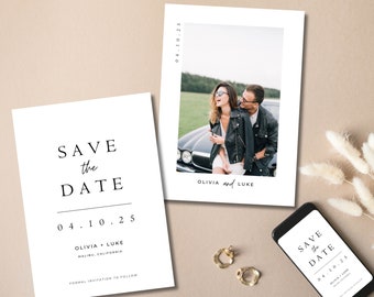 Modern Minimal Save the Date Template, Save The Date With Photo, Editable Save The Date Template, Save The Date, Instant Download, canva