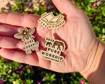 VARIETY 3-PACK | 1.5&quot; Engraved Pins |Convention Theme &quot;Pure Worship&quot; | Find us on Instagram! @etchedinjoy