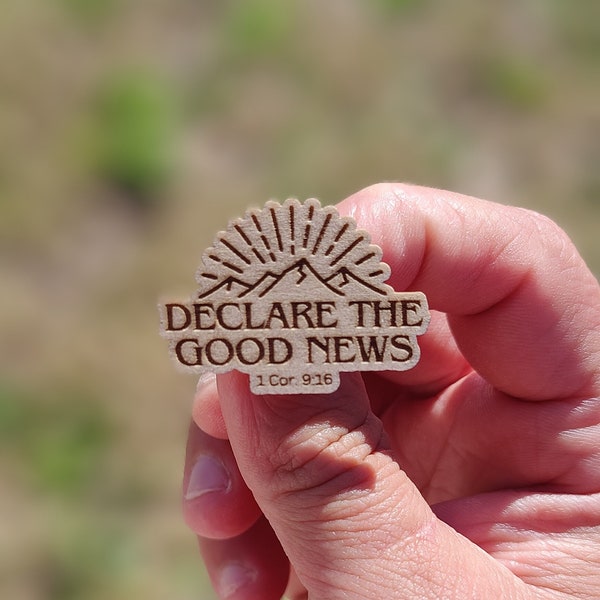 JW Pins | 1.5" Wooden Engraved Pins |Convention Theme "Declare the Good News"