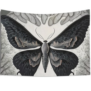Ethereal Wings: Majestic Grace of the Grayscale Moth Indoor Wall Tapestries