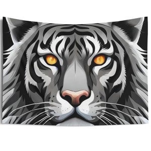 Mesmerizing Tiger Tapestry: Piercing Orange Eyes, Wildlife Elegance Indoor Wall Tapestries