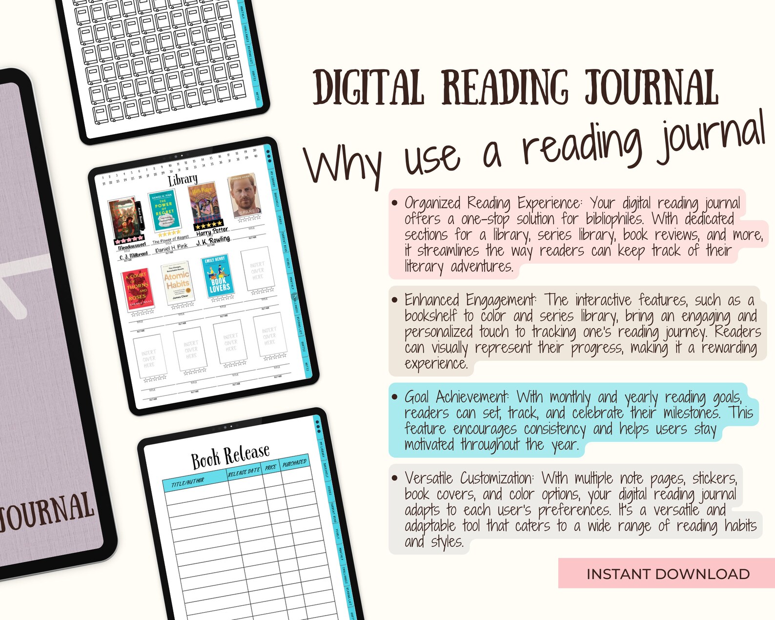 Digital Reading Journal Reading Planner, Reading Tracker, and Digital ...