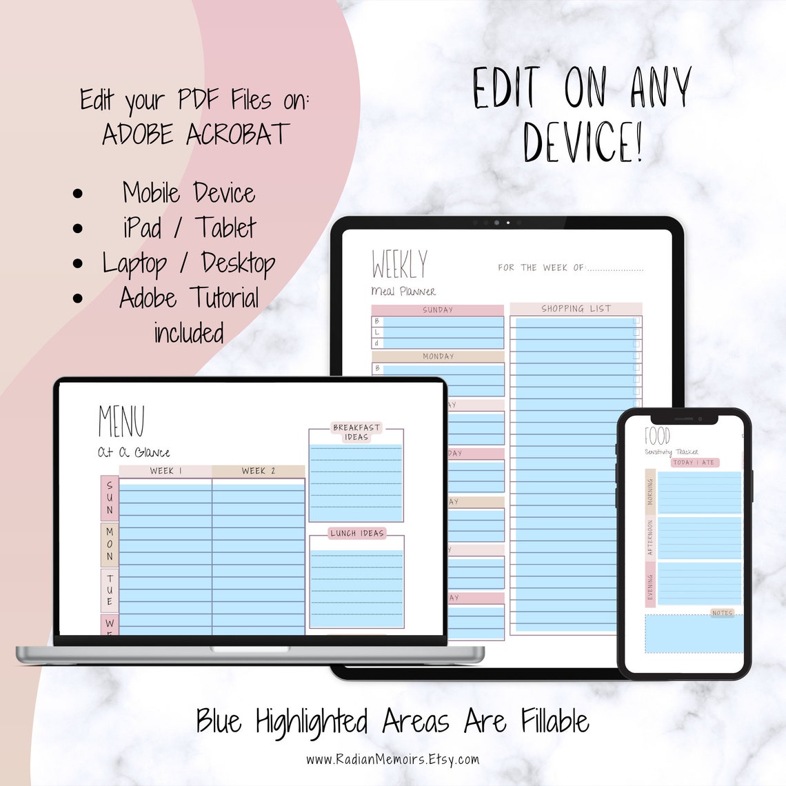Printable Meal Planner & Shopping List Bundle Streamline - Etsy