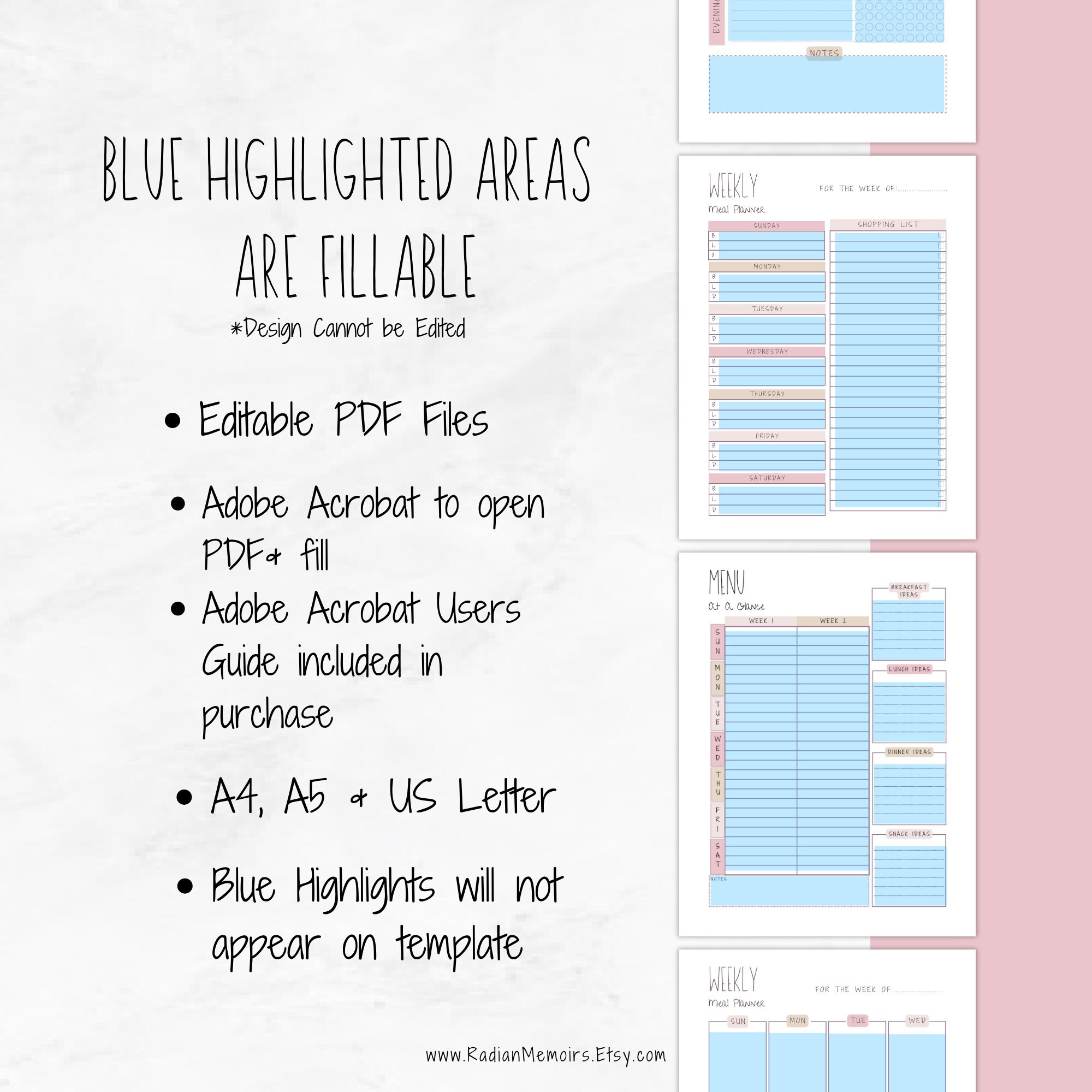 Printable Meal Planner & Shopping List Bundle Streamline - Etsy