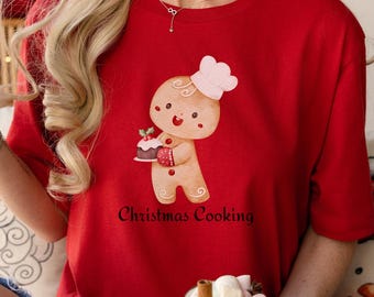 Christmas Gingerbread Baking Shirt, Holiday Cooking Tee, Cute Festive Unisex Top, Fun Gingerbread Gift For Bakers, Short Sleeve Xmas Shirt